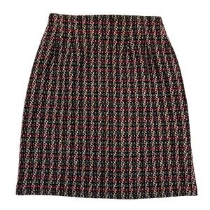 ADOLFO International Tweed Burgundy Plaid Dark Academia Preppy 90s Skirt Size 12